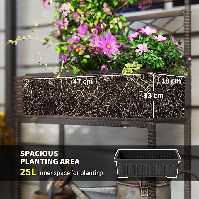 Freestanding Rattan GBoxOutdoor Wicker Planter with for Climbing Plantswith Storage Shelf