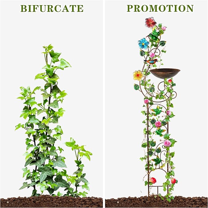 57” Bird Bath with Garden Trellis for Climbing Plants Outdoor Small Decorative Trellises Metal Birdbath Bird Baths 1 Piece (Hummingbird)