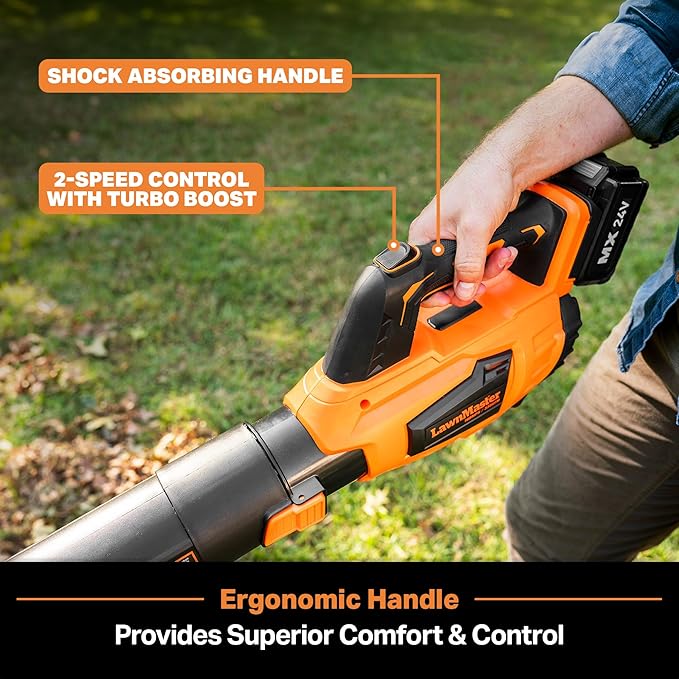 Leaf Blower Cordless LawnMaster Leaf Blower 24V Max with 4.0Ah Battery and a Charger-CLBL2417A