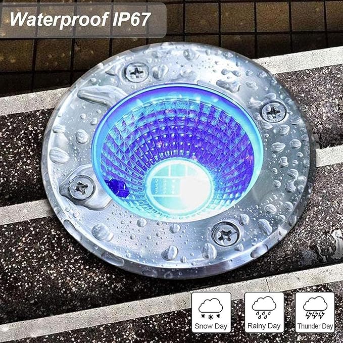 4PCS 3W LED Outdoor Buried Lights with Remote Control Low Voltage Recessed Floor Lamp IP67 Waterproof Stainless Steel Landscape Spotlight