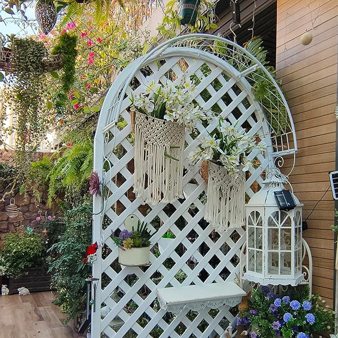 Metal Garden Arch Trellis Wall Mounted Rose Arch Garden Trellis for Windows Doors Entrances for Climbing Plants Garden ArchwayWindow Shade Frame(White)