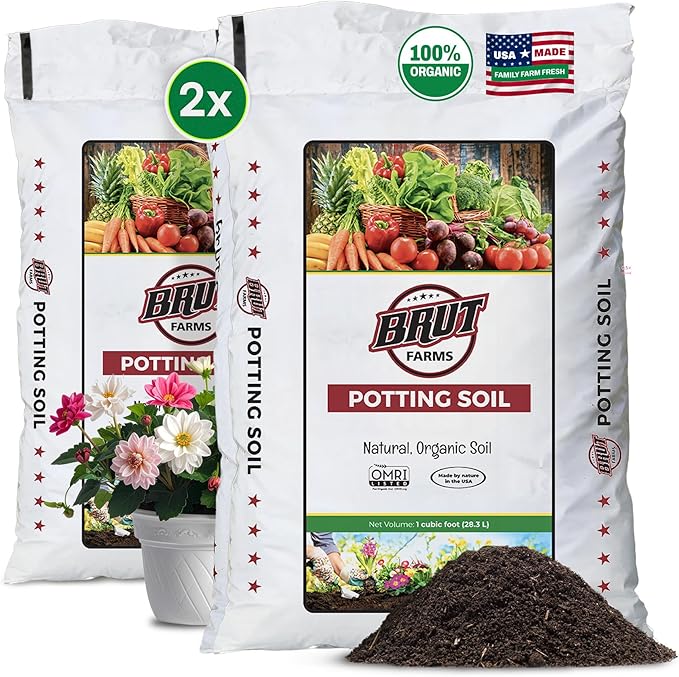Brut Organic Potting Soil 1 CU FT – Premium Plant Soil with Organic Worm Castings Trace Minerals &amp Perlite – Chemical-Free Filler-Free – Ideal Potting Mix for Indoor &amp Outdoor Plants – Pack