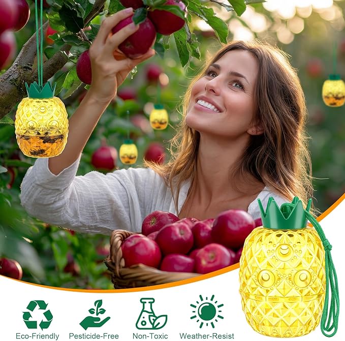 4 Pack Wasp Trap Outdoor Hanging Reusable Yellow Jacket &amp Hornet Trap with Bait Reservoir Durable Outdoor Bee Catcher for Garden Patio Orchard Pineapple Design