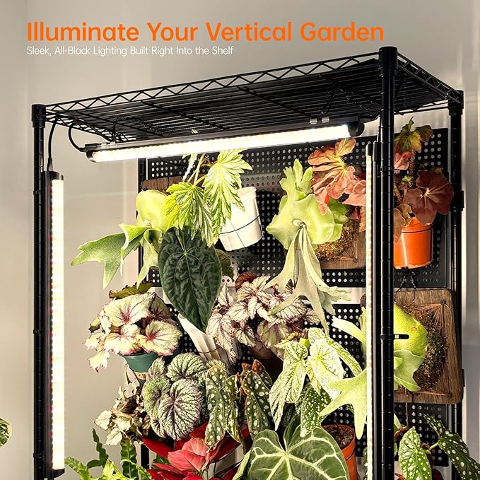 Bstrip Plant Cabinet with Pegboard 3 Tier Plant Shelf with Grow Light Metal Plant Stand with 4 Pack 96W Grow Lights for Indoor Plant Foliage Plants Seed Starting 29.5x13.8x59