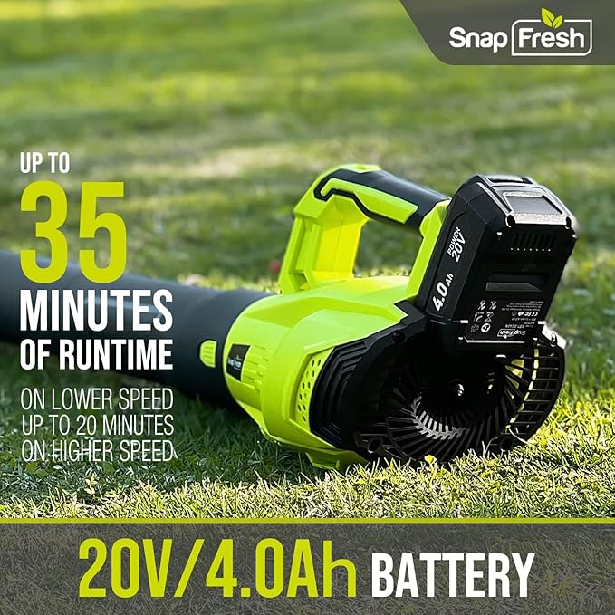 SnapFresh Leaf Blower Cordless - 350 CFM Electric Leaf Blower with 4.0Ah Battery &amp Fast Charger - Lightweight &amp 2-Speed - 20V Battery Powered Leaf Blowers for Lawn Care/Yard/Garden/Patio