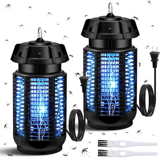 Qualirey 2 Packs Fly Zapper Bug Killer 4000v 20w Power Electric Mosquito Trap Mosquito Killer with 3.9ft Cords for Outdoor Indoor Ipx4 Waterproof Insect Trap with 2 Brushes for Home Patio Camping
