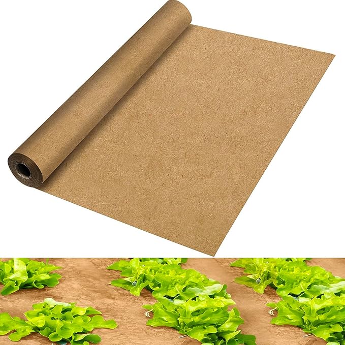 Biodegradable Paper Weed Barrier Roll Thickened Tear Resistance Garden Weed Barrier Heavy Duty Garden Paper Weed Control Landscape Paper Mulch Weed Mat for Outdoor Garden Lawn (4 x 50 FT)
