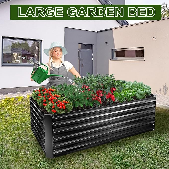 EDOSTORY Metal Raised Bed Garden Bed Kit 6x3x2ft Tall Galvanized Planter Raised Garden Boxes Outdoor Large Metal Raised Garden Beds for Flowers Vegetables Herbs