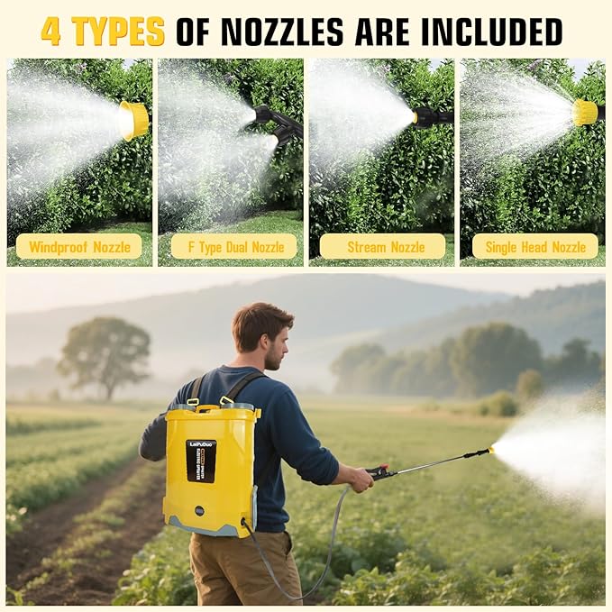 Battery Powered Backpack Sprayer 5.3 Gallon100 PSI Electric Garden Sprayer Compatible with DeWalt 20V Battery Weed Lawn Sprayer with Telescopic Wand 4 Nozzles 3.0 Ah Battery &amp Charger Included