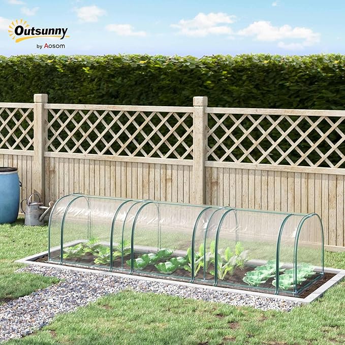 Outsunny 11' x 3' x 2.5' Mini Greenhouse Portable Tunnel Green House with Roll-Up Zippered Doors UV Waterproof Cover Steel Frame Clear
