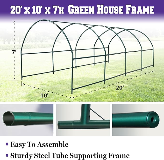 Strong Camel Greenhouse Replacement Frame for 20' X 10' X 7' Larger Hot Garden House  Support Arch Frame Climbing Plants/Flowers/Vegetables (20' X 10' X 7')