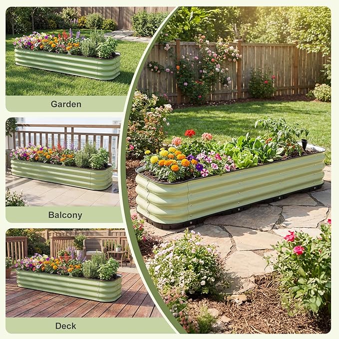 BPS Self-Watering Raised Garden Bed 63'' with Drainage Plugs Indoor/Outdoor Metal Raised Beds for Gardening Durable Galvanized Planter Box for Vegetables Flowers Herbs and Fruit