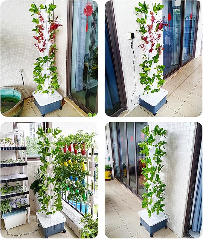 Hydroponic Tower Garden Hydroponics Growing Indoor Smart Garden Vertical Planter Tower Hydroponics Growing Kit with Hydrating Pump (