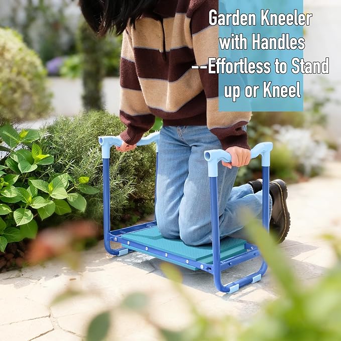 Folding Garden Stool and Kneeler Heavy Duty Garden Kneeler and Seat Kneeling Device for Gardening Gardeners and Seniors (Blue)