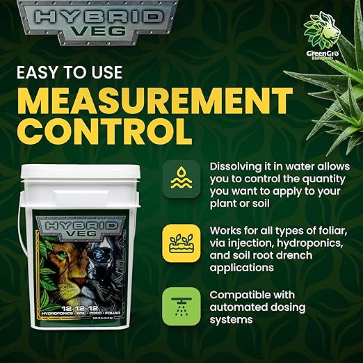 GreenGro Hybrid Veg Water-Soluble Fertilizer for Plants Highly Concentrated Liquid Plant Food for Indoor &amp Outdoor Gardens 12-12-12 6lb