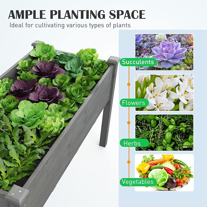 S AFSTAR Raised Garden Bed Elevated Wooden Planter Box 48”L x 22”W x 30”H Outdoor Gardening Planting Bed for Vegetables Flowers &amp Herbs Grow Great for Backyard Patio Lawn (Gray)
