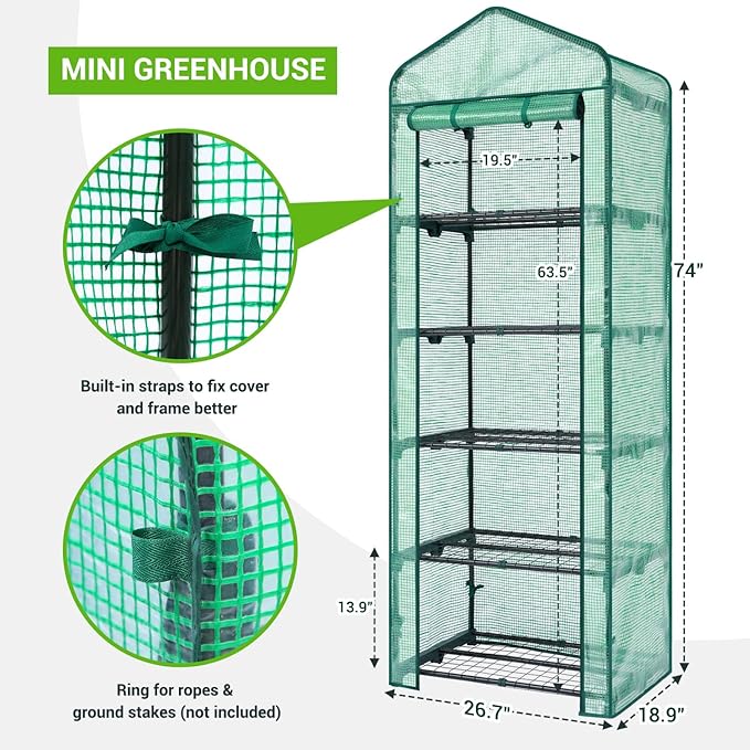 Mini Greenhouse for Indoor Outdoor: Ohuhu Small Plastic Plant Green House 5-Tier Rack Stand Portable Greenhouses with Durable PE Cover for Seedling Ideal Gardening Gifts for Women Men