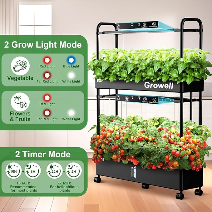 Large Hydroponics Growing System Kit 60 Pods Vertical Hydroponic Garden with 2 Light Modes Grow Light Auto Circulating Water System 32L Indoor Gardening System for Herb Vegetable Fruit