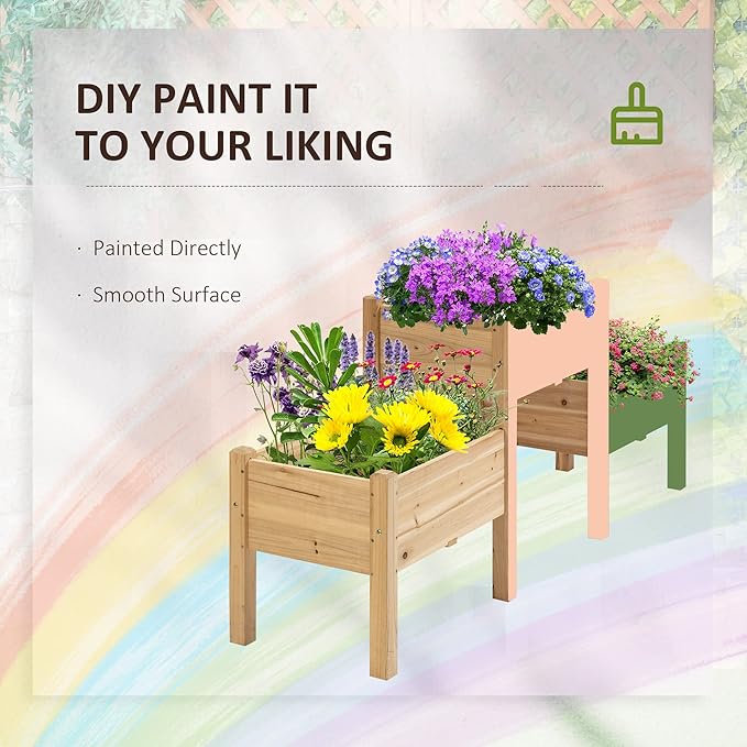 Raised Garden Bed with 3 Planter Boxes Two-Tier Elevated Wooden Plant Stand with Drainage Holes for Vegetables Herbs and Flowers Natural Wood