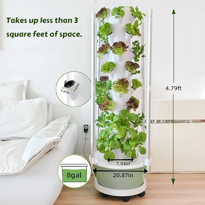 Hydroponics Growing System Kit with LED Grow Lights8-Layer Vertical Garden Tower 32 Pods Large Planting Sites 8 Gallon Indoor Growing System for Vegetables Herbs &amp Tomatoes Pump&ampDual Time