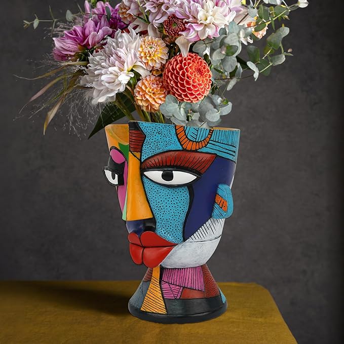 Abstract Face Planters Pots Head 7.8 Inch with Drainage - Decorative Plant Pots Retro Rainbow Design Cute Unique Planter for Succulents/Snake Plants/Cactus Indoor &amp Outdoor