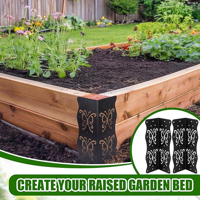 12 Pack Raised Garden Bed Corner Brackets with Securing Lip Fits Lumber up to 2 x 12 Metal Garden Corner Bracket for Wood Frame Bed 11 L x 3 W x 3 H Butterfly Style