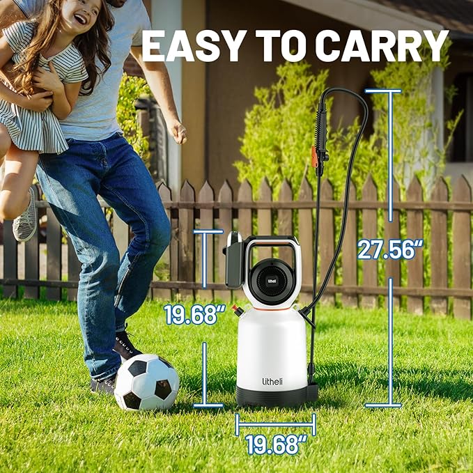 Litheli 20V Cordless Garden Sprayer 1.3 Gallon/4.75L Pump Sprayer Intelligent Pump Pressure Control 2 Spray Modes for Spraying Plants Garden Watering with 2.0Ah Battery Included