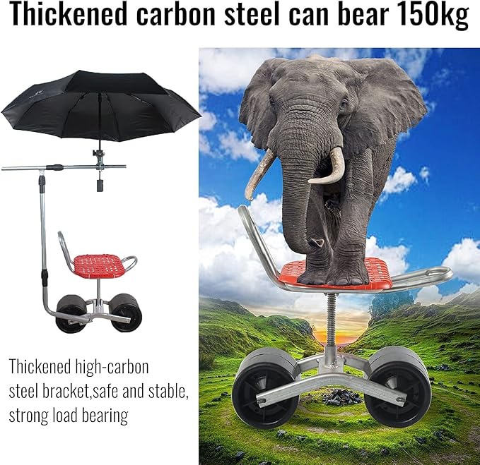 360 Degree Swivel Rolling Garden Seat Adjustable Height Garden Stool with Wheels Garden Cart with Mobile Backrest Garden Scooter for Weeding (Umbrella Stand Included Umbrella not Included)