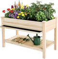 48 x 23 x 31 Inches Raised Garden Bed with Legs Elevated Wooden Planter Box for Outdoor Plants with Water Collection Tray Storage Shelf Protective Liner Natural