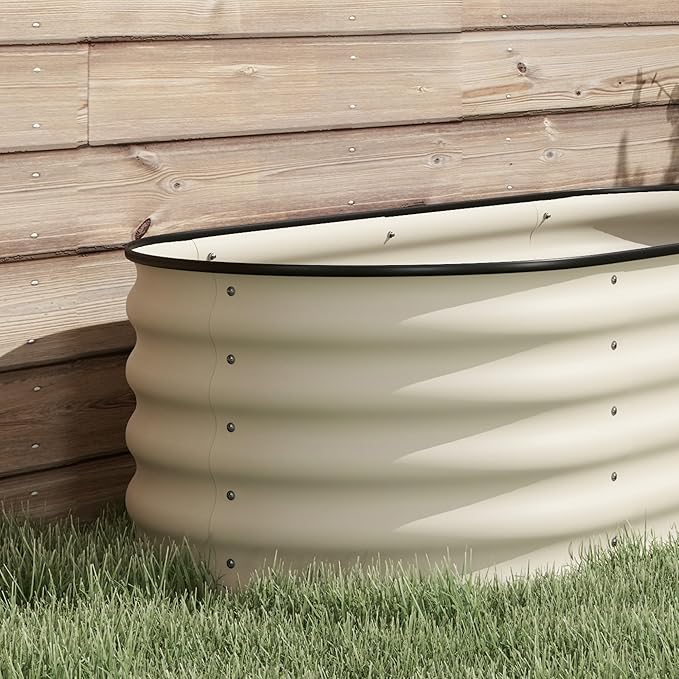 Outsunny 3.5' x 2' x 1.4' Galvanized Raised Garden Bed Kit Outdoor Metal Elevated Planter Box with Safety Edging Easy DIY Stock Tank for Growing Flowers Herbs &amp Vegetables Cream