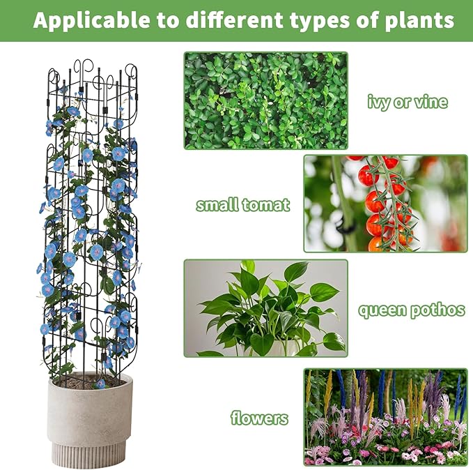 Garden Trellis for Climbing Plant Adjustable Height Tower Potted Cages for Flowers Fruits Vegetable Vines Indoor &amp Outdoor Rustproof Metal Pothos Plant Climbing Support