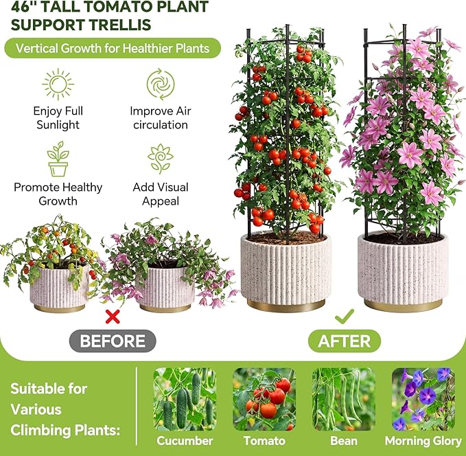 46 Inch Adjustable Metal Tomato Cage for Garden - 3 Pack Panel-Assembled Garden Trellis Flexible Shapes Plant Support Set Rustproof Stackable Trellis for Climbing Plants Outdoor Raised Bed Flowers