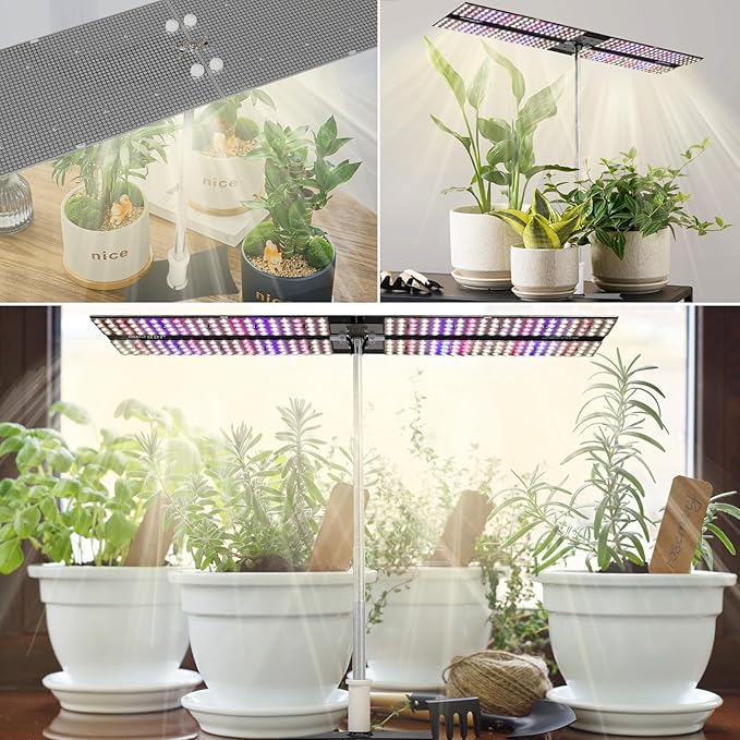 JCBritw 200W LED Grow Light on Stand for Indoor Plants Desktop Plant Growing Lamp Full Spectrum with UV IR 90 Degree Lens Tabletop Plant Light for Seed Starting Seedlings Veg Fruits and Flower