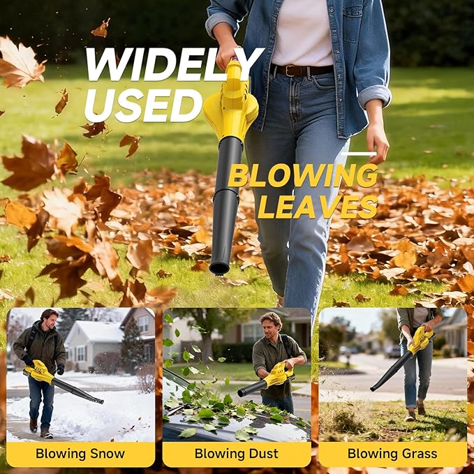 Leaf Blower Cordless with 2X 4.0Ah Batteries and Charger 150MPH Lightweight Cordless Blower 3 Speeds Small Electric Leaf Blowers for Lawn Care Patio Yard Leaves Grass Dust (Yellow)