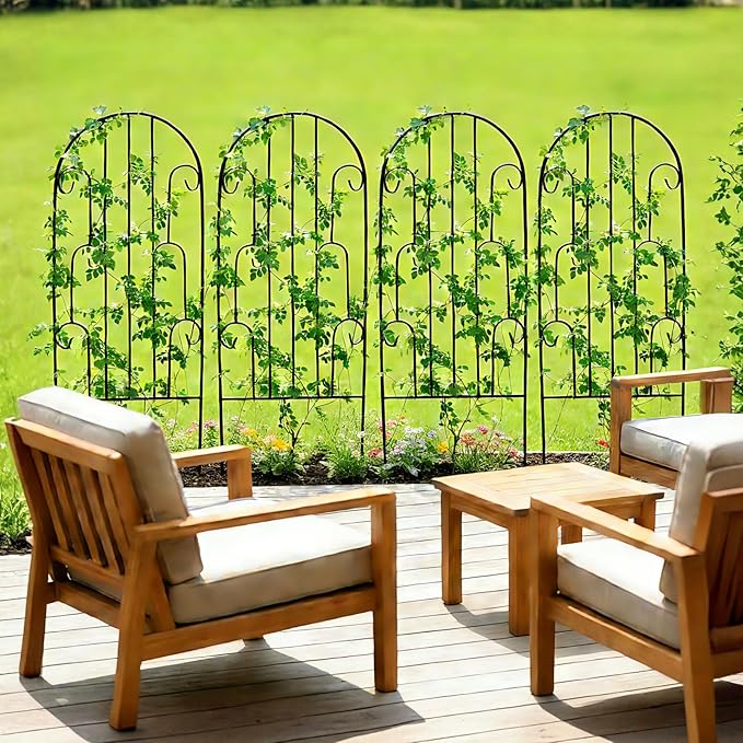 4 Pack Arched Metal Garden Trellis for Climbing Plants 45 H x 15.9 W – Rustproof Iron Trellis with Decorative Scrollwork Metal Trellised Wire Lattices Grid Panels for Roses Clematis Vines