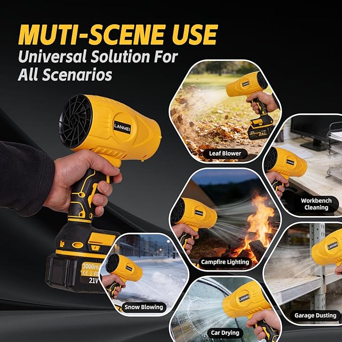 21V Cordless Leaf Blower with 2 * 3.0Ah Batteries &amp Charger Turbo Electric Blower Lightweight 2.45lbs Handheld Snow blowers for Yard Driveway Garage Pool CleaningOutdoor Camping