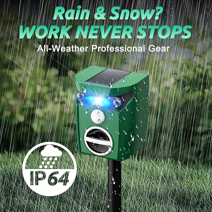 Solar Ultrasonic Animal Repeller Deer Repellent Devices with LED Strober Light &amp Motion Sensor Waterproof Cat Deterrent Repels Deer Dog Raccoon Squirrel Skunk RabbitRepellent for Yard