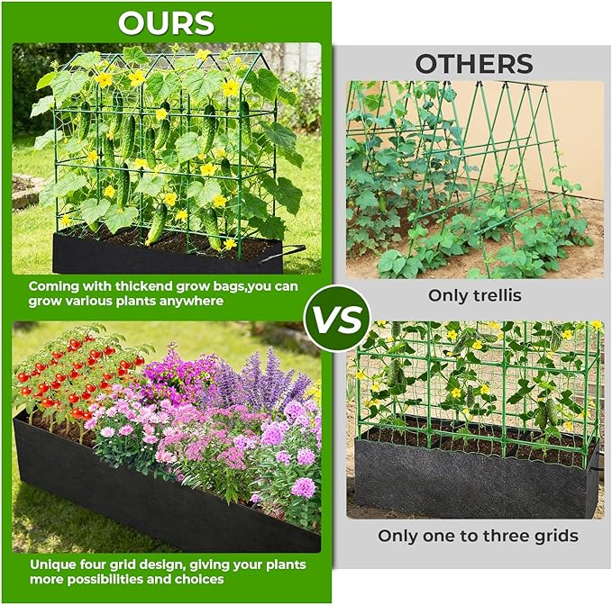Large Pea Trellis for Climbing Plants Outdoor with Grow Bag67 Tall Metal U-Frame Plant Trellis for Peas with Garden Netting and Plant Clip Plant Ties for Vegetables Cucumber Tomatoes Squash Pea