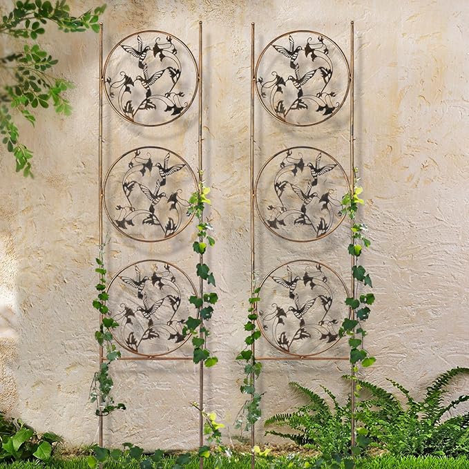 Set of 2 Hummingbird Metal Garden Trellis for Climbing Plants Decorative Vegetables Flowers Vine Trellis for Outdoor Patio 55'' H x 12.4'' W