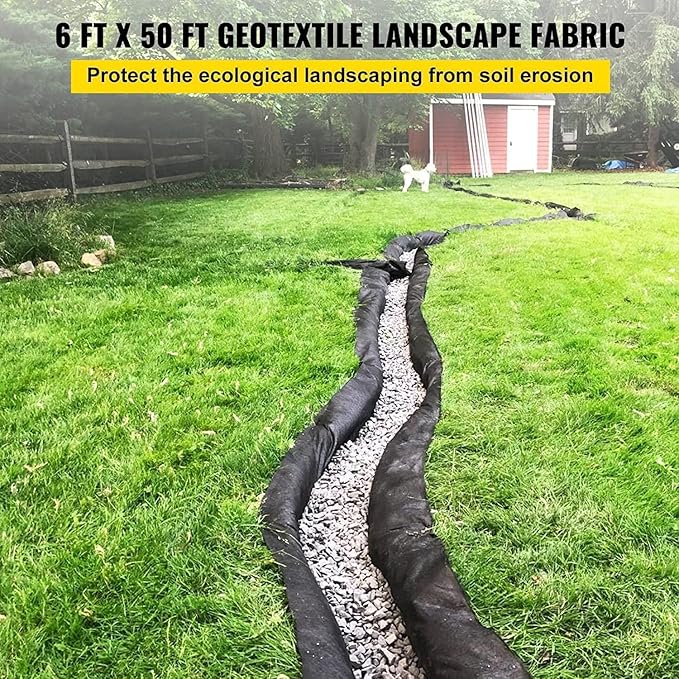 GarveeLife Geotextile Landscape 6 ft x 50 ft &amp 6 oz Geotextile Fabric PP Drainage 350N Tensile Strength &amp 440N Load Capacity for Driveway &amp Road Stabilizationr Erosion Control French