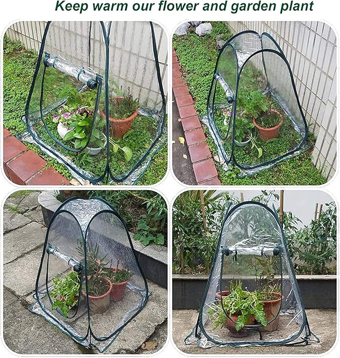 Porayhut Pop Up Greenhouse CoverPack of 3 PcsFlower House Mini Gardening Plant Flower Sunshine Room RoomBackyard PVC Greenhouse Cover for Cold Frost Protector Gardening Plants