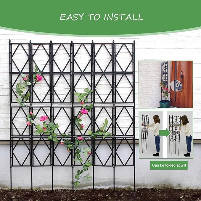 Garden Trellis for Climbing Plants Black Metal Flower Rose Stand Plant Support Frame Folding Outdoor Screen Trellis(60CMx120CM(2FTx4FT))