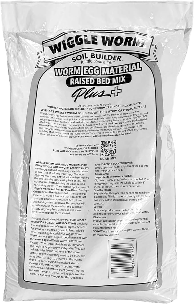 Raised Bed Mix 40lbs - Organic Soil and Fertilizer for Container Gardening - Worm Egg Material Mixed with Odor Free Pure Worm Castings