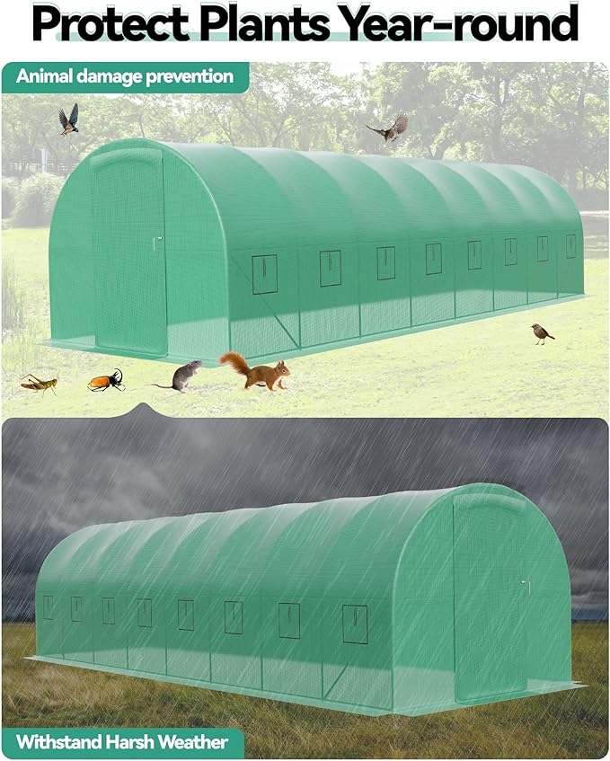 Green House 28x10x7.5 Ft Walk-in Tunnel Green House with Swing Door &amp Vent Windows Portable Garden House for Outdoor Winter Planting &amp Growing