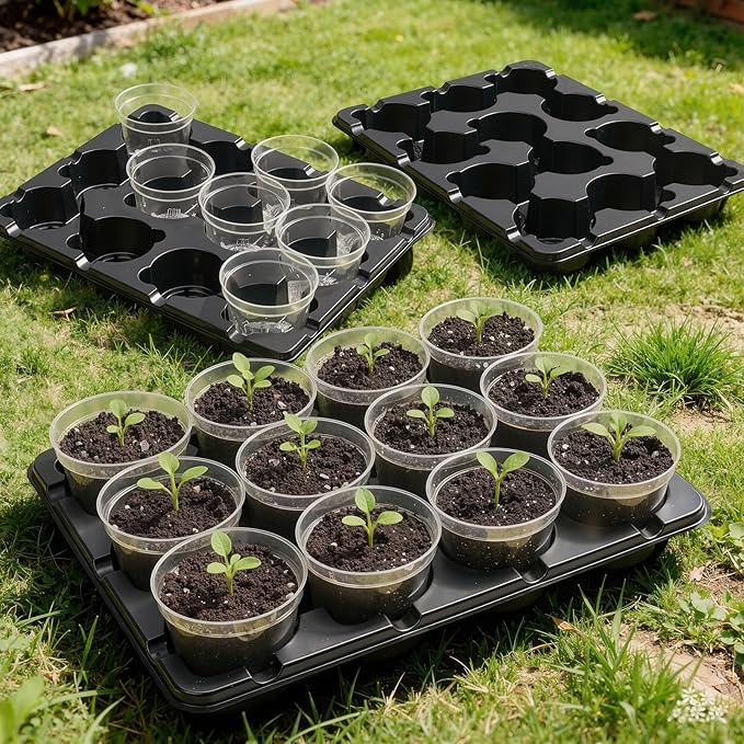 homenote 4 Inch Seed Starting Trays 5 Pack 12-Cell Seedling Starter Trays for Indoor Outdoor Growing Plant Starter Germination Trays for Pots Seedlings Compatible with 4 Nursery Pots