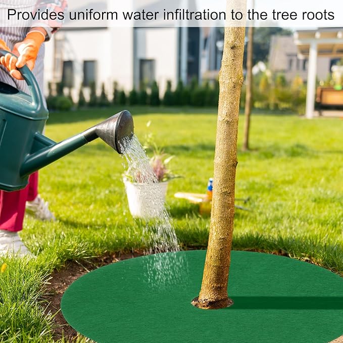HARFINGTON 8pcs Tree Mulch Ring 28.3 Inch Non-Woven Round Tree Protector Weed Barrier Mat Plant Cover Rings for Weed Grass Control Root Protection Green
