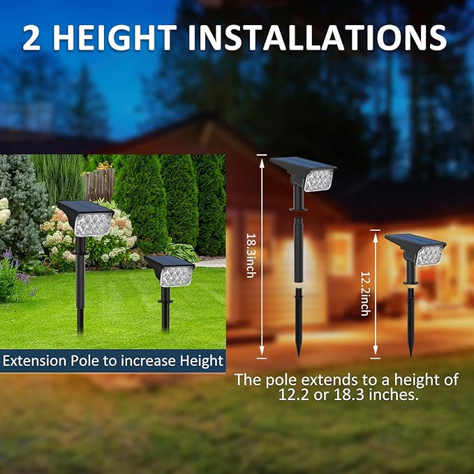 T-SUNUS Christmas Solar Spotlights White 6000K IP65 Waterproof 2-in-1 Outdoor Landscape Spot Lights Garden Light for Flag Tree Yard Driveway Porch Walkway Patio Statue Graveyard Halloween 1 Pack