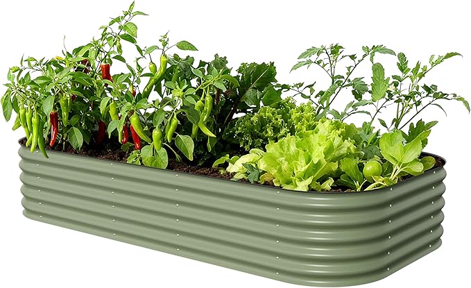 Vego garden Raised Garden Bed Kit 17 Tall 10 in 1 Jumbo Modular Metal Raised Garden Beds Metal Planter Box for Vegetables Flowers Herbs Olive Green