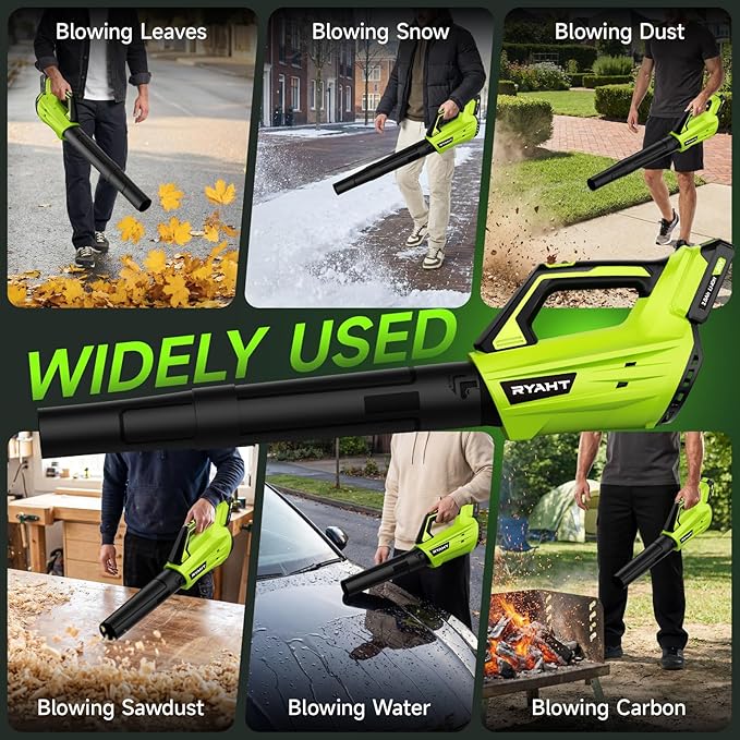 Leaf Blower Cordless Leaf Blower with Battery and Charger - 2 Speed Modes 2 Batteries 20V Powerful Lightweight Electric Blowers for Blowing Leaves Lawn Care Patio Cleaning and Dust Green