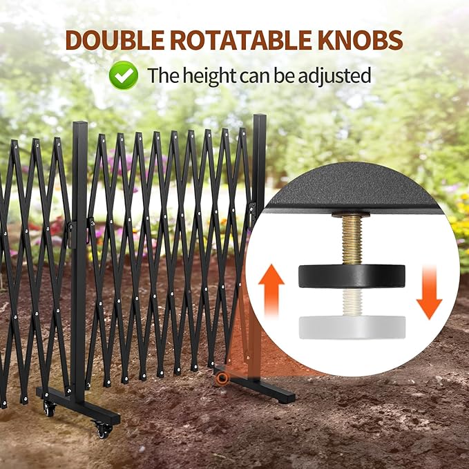 TECSPACE Aluminum Expandable Garden Fence Portable Barricade Gate with Casters Expansion Size 201×15.2×40.6 inches Adjustable Flexible Fence Mobile Barricade Safety Barrier